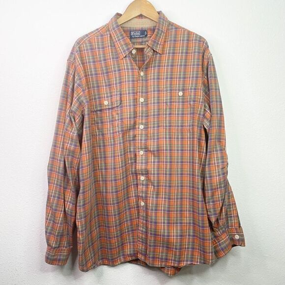 Polo Ralph Lauren Plaid Shirt Button Up Elbow Patches Long Sleeve 2XL XXL - Picture 1 of 8